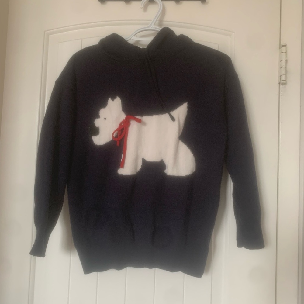Navy Blue Sweater with White Dog Design